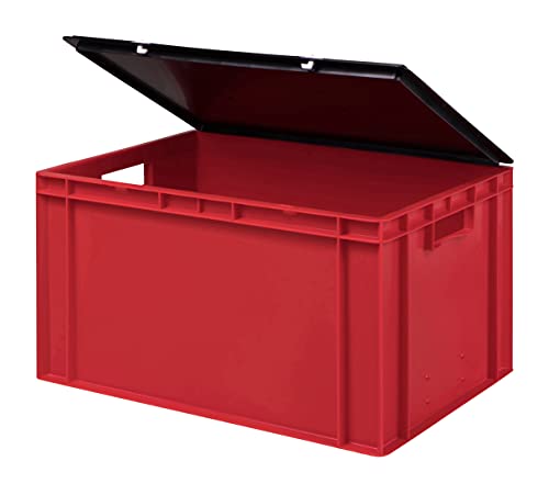 1a-TopStore Stabile Profi Aufbewahrungsbox Stapelbox Eurobox Stapelkiste mit Deckel, Kunststoffkiste lieferbar in 5 Farben und 21 Größen für Industrie, Gewerbe, Haushalt (rot, 60x40x33 cm) von 1a-TopStore