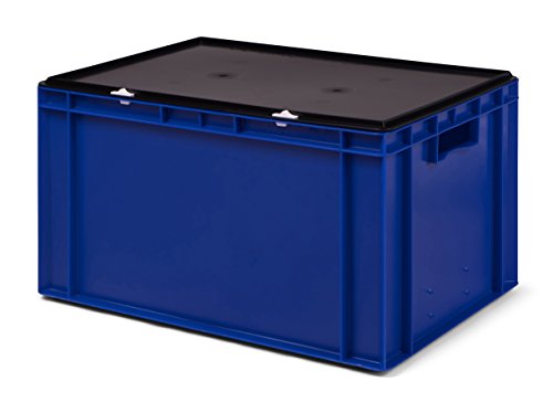 Transport-Stapelbox/Lagerbehälter blau, mit schwarzem Verschlußdeckel, 600x400x320 mm (LxBxH) von 1a-TopStore