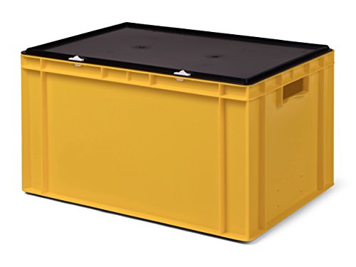Transport-Stapelbox/Lagerbehälter, gelb, mit schwarzem Verschlußdeckel, 600x400x320 mm (LxBxH) von 1a-TopStore