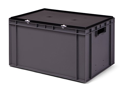 1a-TopStore Transport-Stapelbox/Lagerbehälter grau, mit schwarzem Verschlußdeckel, 600x400x320 mm (LxBxH) von 1a-TopStore