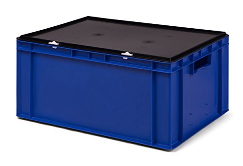 Transport-Stapelbox blau, mit schwarzem Verschlußdeckel, 600x400x281 mm (LxBxH) von 1a-TopStore