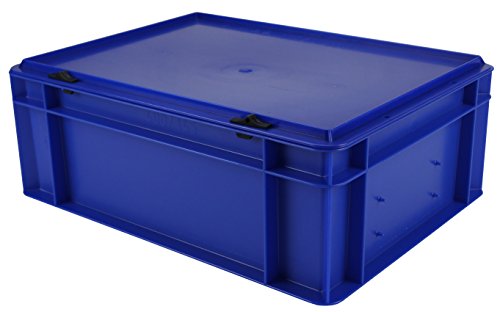 Transport-Stapelkasten blau, mit blauem Verschlussdeckel - 400x300x156 mm (LxBxH), aus PP, 12,5 Liter Volumen von 1a-TopStore
