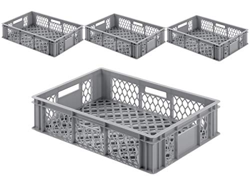 VE (4 Stk.) Gastronomie Stapelkiste Euro-Maß, 600x400x170 mm (LxBxH), Wände und Boden offen, mit Grifföffnungen, lebensmittelecht aus HD-PE (grau) von 1a-TopStore