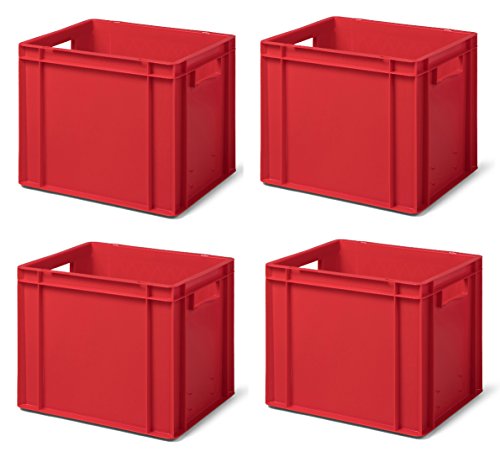 4 Stk. Transport-Stapelkasten TK432-0, rot, 400x300x320 mm (LxBxH), aus PP, Volumen: 29 Liter, Traglast: 45 kg, lebensmittelecht, made in Germany, Industriequalität von 1a-TopStore