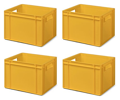 4 Stk. Transport-Stapelkasten TK427-0, gelb, 400x300x270 mm (LxBxH), aus PP, Volumen: 23 Liter, Traglast: 40 kg, lebensmittelecht, made in Germany, Industriequalität von 1a-TopStore