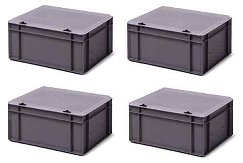 4er-Set Aufbewahrungsboxen Stapelboxen mit Deckel grau/transparent, 40 x 30 x 18,5 cm, extra stabil, Industriequalität aus DE von 1a-TopStore