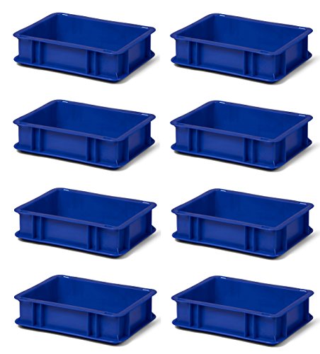 8 Stk. Transport-Stapelkasten TK375-0, blau, 300x200x75 mm (LxBxH), aus PP, Volumen: 3 Liter, Traglast: 25 kg, lebensmittelecht, made in Germany, Industriequalität von 1a-TopStore