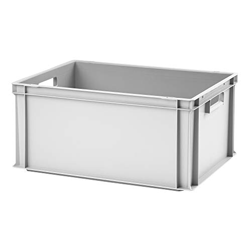 Euro-Stapelbox EB-628, 600x400x280 mm (LxBxH), verstärkter Rippenboden, grau ähnl. RAL7001, aus Polypropylen, lebensmittelecht, 2 Handgriffe, ca. 54 Liter Vol. von 1a-TopStore