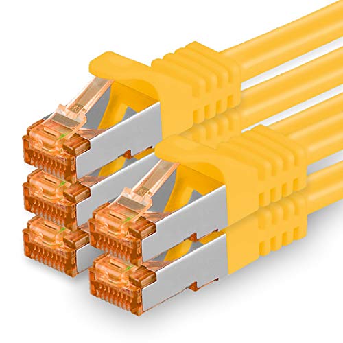 1aTTack.de 0,25m - Cat.7 Netzwerkkabel Gelb - 5 Stück Gigabit Ethernet LAN Kabel 10000 Mbit s Patchkabel Cat7 Kabel S FTP PIMF Schirmung LSZH Cat.7 Rohkabel Rj45 Stecker Cat 6a - 5 x 0,25 Meter von 1aTTack.de