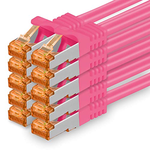 1aTTack.de 0,25m - Cat.7 Netzwerkkabel Magenta - 10 Stück Gigabit Ethernet LAN Kabel 10000 Mbit s Patchkabel Cat7 Kabel S FTP PIMF Schirmung LSZH Cat.7 Rohkabel Rj45 Stecker Cat 6a - 10 x 0,25 Meter von 1aTTack.de