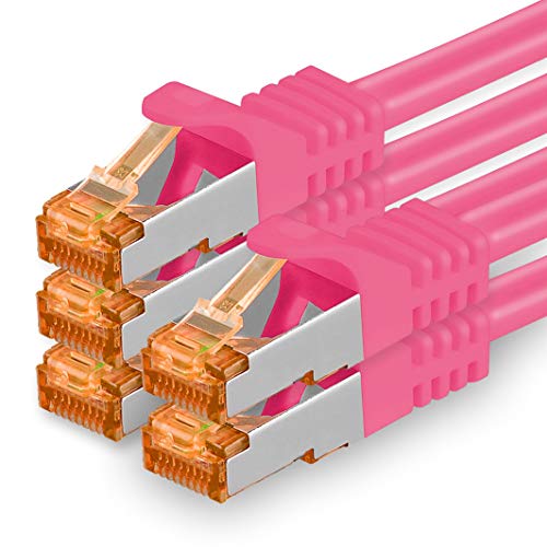 1aTTack.de 0,25m - Cat.7 Netzwerkkabel Magenta - 5 Stück Gigabit Ethernet LAN Kabel 10000 Mbit s Patchkabel Cat7 Kabel S FTP PIMF Schirmung LSZH Cat.7 Rohkabel Rj45 Stecker Cat 6a - 5 x 0,25 Meter von 1aTTack.de