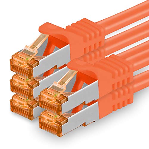 1aTTack.de 0,25m - Cat.7 Netzwerkkabel Orange - 5 Stück Gigabit Ethernet LAN Kabel 10000 Mbit s Patchkabel Cat7 Kabel S FTP PIMF Schirmung LSZH Cat.7 Rohkabel Rj45 Stecker Cat 6a - 5 x 0,25 Meter von 1aTTack.de