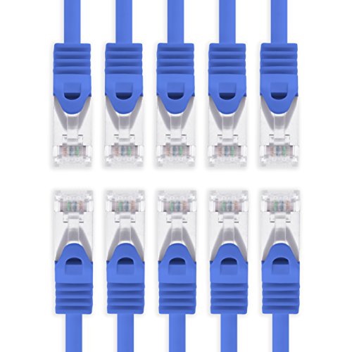 0,25m - blau - 10 Stück Cat7 Netzwerkkabel SFTP Patchkabel Lankabel Rohkabel 10GB/s - 500 Mhz konfektioniert mit 2 RJ45 Stecker Cat 6a von 1aTTack.de