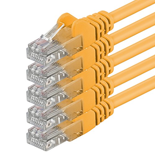 1aTTack.de 0,25m - gelb - 5 Stück - (PACK) - CAT.6 CAT6 Ethernet-Lan-Netzwerk-Kabel 1000 Mbit/s Patchkabel von 1aTTack.de