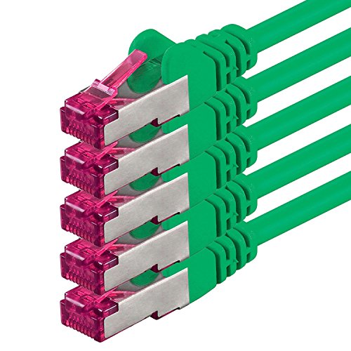 1aTTack.de 0,25m - grün - 5 Stück - Netzwerkkabel CAT6a (10Gb/s) S-FTP CAT 6a Lankabel - GHMT zertifiziert PIMF 500 MHz Cat5 Cat5e Cat6 Cat6a Cat7 für Switch, Router, Modem, Internet von 1aTTack.de