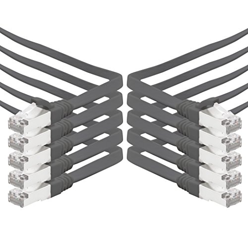 0,25m - schwarz - 10 Stück CAT.7 Gigabit Ethernet LAN Flachband Flachbandkabel (RJ45) Netzwerkkabel Rohkabel (10Gbit/s) Verlegekabel Flach Slim kompatibel zu Cat.5 - Cat.5e - Cat.6 von 1aTTack.de