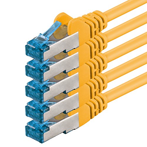 1aTTack.de 0,5m - CAT6a - Netzwerkkabel gelb - 5 Stück CAT 6 A Patchkabel 10000 Mbit s SFTP PIMF 500 MHz kompatibel zu CAT5 CAT6 CAT7 DSL Internet Switch Router von 1aTTack.de