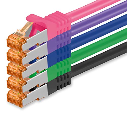 1aTTack.de 0,5m - Cat.7 Netzwerkkabel 5-Farben 02-5 Stück Gigabit Ethernet LAN Kabel 10000 Mbit s Patchkabel Cat7 Kabel S FTP PIMF Schirmung LSZH Cat.7 Rohkabel Rj45 Stecker Cat 6a - 5 x 0,5 Meter von 1aTTack.de