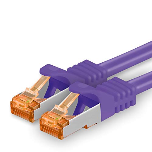 1aTTack.de 0,5m - Cat.7 Netzwerkkabel Violett - 1 Stück Gigabit Ethernet LAN Kabel 10000 Mbit s Patchkabel Cat7 Kabel S FTP PIMF Schirmung LSZH Cat.7 Rohkabel Rj45 Stecker Cat 6a - 1 x 0,5 Meter von 1aTTack.de