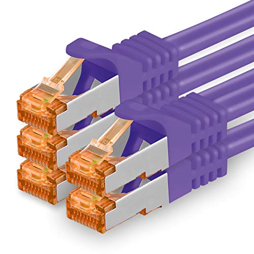 1aTTack.de 0,5m - Cat.7 Netzwerkkabel Violett - 5 Stück Gigabit Ethernet LAN Kabel 10000 Mbit s Patchkabel Cat7 Kabel S FTP PIMF Schirmung LSZH Cat.7 Rohkabel Rj45 Stecker Cat 6a - 5 x 0,5 Meter von 1aTTack.de