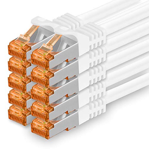 1aTTack.de 0,5m - Cat.7 Netzwerkkabel Weiß - 10 Stück Gigabit Ethernet LAN Kabel 10000 Mbit s Patchkabel Cat7 Kabel S FTP PIMF Schirmung LSZH Cat.7 Rohkabel Rj45 Stecker Cat 6a - 10 x 0,5 Meter von 1aTTack.de