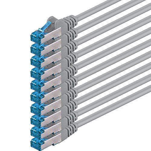 0.25m - CAT6a - Netzwerkkabel grau - 10 Stück CAT 6 A Patchkabel 10000 Mbit s SFTP PIMF 500 MHz kompatibel zu CAT5 CAT6 CAT7 DSL Internet Switch Router von 1aTTack.de