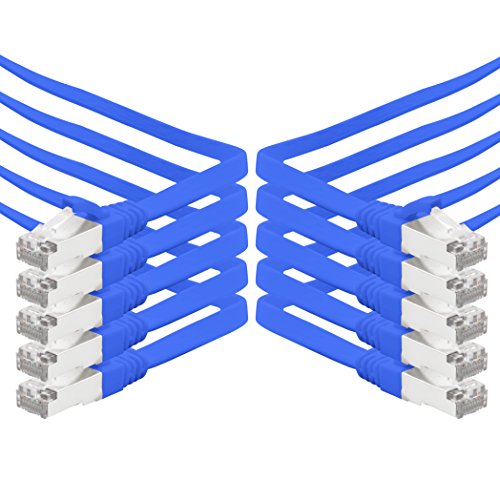 0.5m - blau - 10 Stück CAT.7 Gigabit Ethernet LAN Flachband Flachbandkabel (RJ45) Netzwerkkabel Rohkabel (10Gbit/s) Verlegekabel Flach Slim kompatibel zu Cat.5 - Cat.5e - Cat.6 von 1aTTack.de