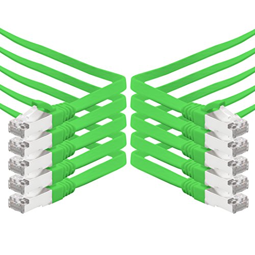 0.5m - grün - 10 Stück CAT.7 Gigabit Ethernet LAN Flachband Flachbandkabel (RJ45) Netzwerkkabel Rohkabel (10Gbit/s) Verlegekabel Flach Slim kompatibel zu Cat.5 - Cat.5e - Cat.6 von 1aTTack.de