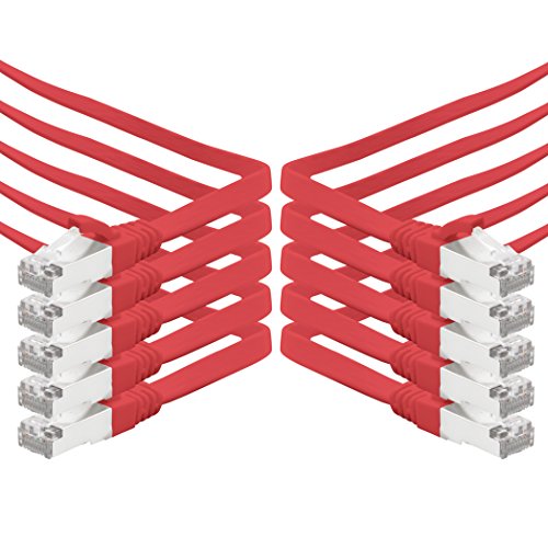 0.5m - rot - 10 Stück CAT.7 Gigabit Ethernet LAN Flachband Flachbandkabel (RJ45) Netzwerkkabel Rohkabel (10Gbit/s) Verlegekabel Flach Slim kompatibel zu Cat.5 - Cat.5e - Cat.6 von 1aTTack.de