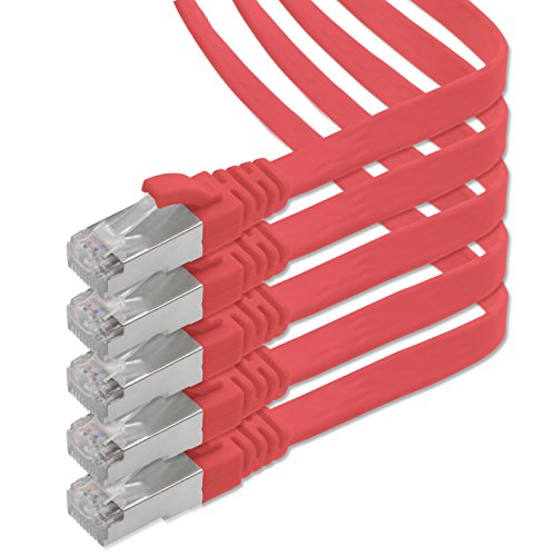 0.5m - rot - 5 Stück CAT.7 Gigabit Ethernet LAN Flachband Flachbandkabel (RJ45) Netzwerkkabel Rohkabel (10Gbit/s) Verlegekabel Flach Slim kompatibel zu Cat.5 - Cat.5e - Cat.6 von 1aTTack.de
