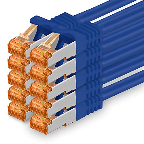 1,5m - Cat.7 Netzwerkkabel Blau - 10 Stück Gigabit Ethernet LAN Kabel 10000 Mbit s Patchkabel Cat7 Kabel S FTP PIMF Schirmung LSZH Cat.7 Rohkabel Rj45 Stecker Cat 6a - 10 x 1,5 Meter von 1aTTack.de