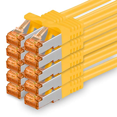 1aTTack.de 10m - Cat.7 Netzwerkkabel Gelb - 10 Stück Gigabit Ethernet LAN Kabel 10000 Mbit s Patchkabel Cat7 Kabel S FTP PIMF Schirmung LSZH Cat.7 Rohkabel Rj45 Stecker Cat 6a - 10 x 10 Meter von 1aTTack.de