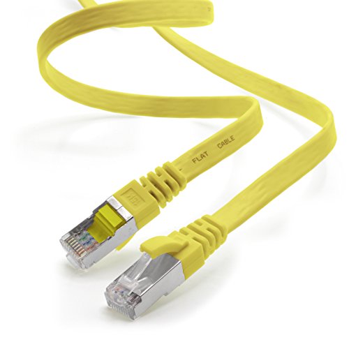1aTTack.de 10m - gelb - 1 Stück CAT.7 Gigabit Ethernet LAN Flachband Flachbandkabel (RJ45) Netzwerkkabel Rohkabel (10Gbit/s) Verlegekabel Flach Slim kompatibel zu Cat.5 - Cat.5e - Cat.6 von 1aTTack.de