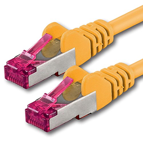 1aTTack.de 10m - gelb - 1 Stück - Netzwerkkabel CAT6a (10Gb/s) S-FTP CAT 6a Lankabel - GHMT zertifiziert PIMF 500 MHz Cat5 Cat5e Cat6 Cat6a Cat7 für Switch, Router, Modem, Internet von 1aTTack.de