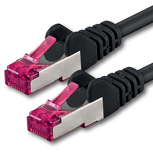 1aTTack.de 10m - schwarz - 1 Stück - Netzwerkkabel CAT6a (10Gb/s) S-FTP CAT 6a Lankabel - GHMT zertifiziert PIMF 500 MHz Cat5 Cat5e Cat6 Cat6a Cat7 für Switch, Router, Modem, Internet von 1aTTack.de