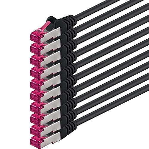 10m - schwarz - 10 Stück - Netzwerkkabel CAT6a (10Gb/s) S-FTP CAT 6a Lankabel - GHMT zertifiziert PIMF 500 MHz Cat5 Cat5e Cat6 Cat6a Cat7 für Switch, Router, Modem, Internet von 1aTTack.de