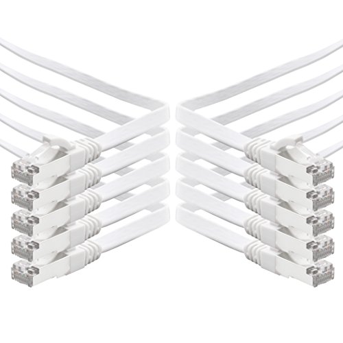 10m - weiß - 10 Stück CAT.7 Gigabit Ethernet LAN Flachband Flachbandkabel (RJ45) Netzwerkkabel Rohkabel (10Gbit/s) Verlegekabel Flach Slim kompatibel zu Cat.5 - Cat.5e - Cat.6 von 1aTTack.de