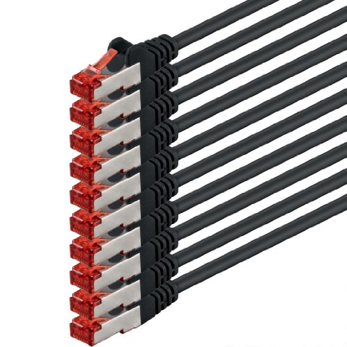 10x 1m Cat6 Cat.6 Ethernet-Kabel Cat 6 Netzwerk-Kabel Patch-Kabel RJ45 SFTP - Schwarz von 1aTTack.de