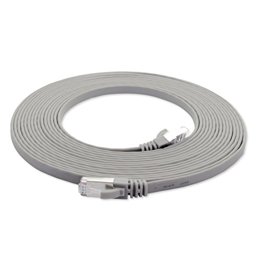 1aTTack.de 15m - grau - 1 Stück Cat7 Flachkabel Netzwerkkabel Cat 7 Rohkabel Gigabit Lan (10Gbit/s) Flachbandkabel Verlegekabel Patchkabel Flach Slim Rj 45 Stecker Cat6a von 1aTTack.de