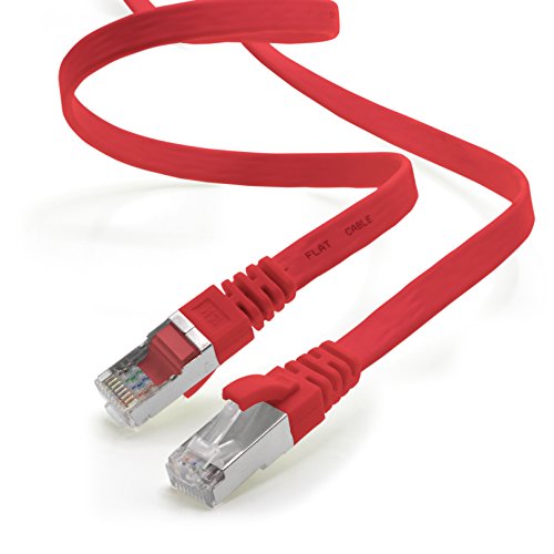 15m - rot - 1 Stück CAT.7 Gigabit Ethernet LAN Flachband Flachbandkabel (RJ45) Netzwerkkabel Rohkabel (10Gbit/s) Verlegekabel Flach Slim kompatibel zu Cat.5 - Cat.5e - Cat.6 von 1aTTack.de