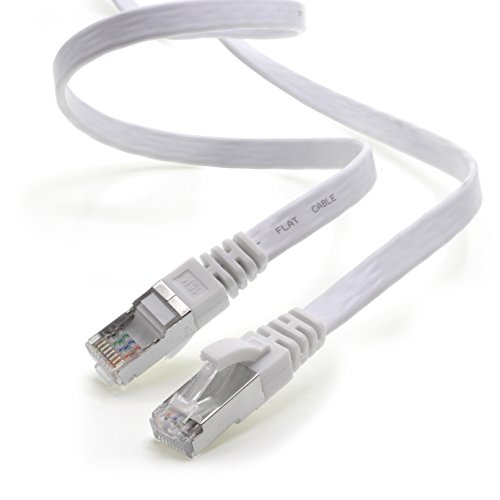 CAT.7 Gigabit Ethernet LAN Flachband Flachbandkabel (RJ45) Netzwerkkabel Rohkabel (10Gbit/s) Verlegekabel Flach Slim 15m - weiß - 1 Stück von 1aTTack.de