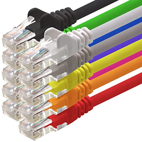 Netzwerkkabel Cat 6 10-Farben - 1m - (Set) - CAT6 Ethernet Kabel Lankabel 1000 Mbits Patchkabel von 1aTTack.de