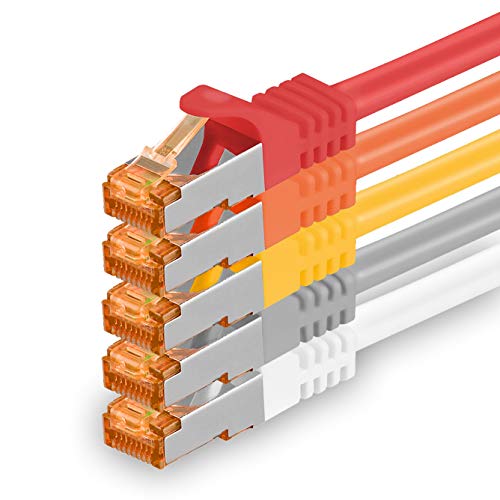 1aTTack.de 0,25m - Cat.7 Netzwerkkabel 5-Farben 01-5 Stück Gigabit Ethernet LAN Kabel 10000 Mbit s Patchkabel Cat7 Kabel S FTP PIMF Schirmung LSZH Cat.7 Rohkabel Rj45 Stecker Cat 6a - 5 x 0,25 Meter von 1aTTack.de