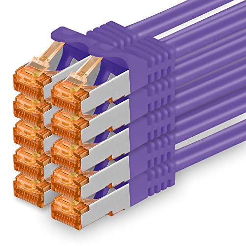 1aTTack.de 0,25m - Cat.7 Netzwerkkabel Violett - 10 Stück Gigabit Ethernet LAN Kabel 10000 Mbit s Patchkabel Cat7 Kabel S FTP PIMF Schirmung LSZH Cat.7 Rohkabel Rj45 Stecker Cat 6a - 10 x 0,25 Meter von 1aTTack.de