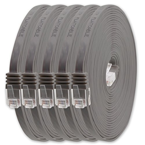 1aTTack.de 0,25m - Grau - 5 Stück - Cat.6 Flaches Netzwerkkabel Cat6 Flachkabel Ultra Flach Cat.6 Patchkabel 1000 Mbit/s Gigabit LAN (RJ45) Flach Slim Micro von 1aTTack.de