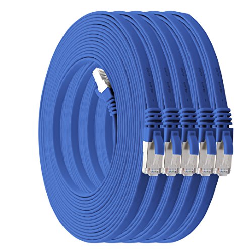 1aTTack.de 0,25m - blau - 5 Stück Cat7 Flachkabel Netzwerkkabel Cat 7 Rohkabel Gigabit Lan (10Gbit/s) Flachbandkabel Verlegekabel Patchkabel Flach Slim Rj 45 Stecker Cat6a von 1aTTack.de