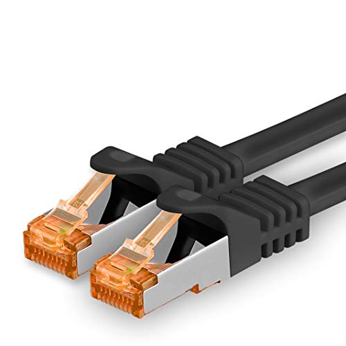 1aTTack.de 0,5m - Cat.7 Netzwerkkabel Schwarz - 1 Stück Gigabit Ethernet LAN Kabel 10000 Mbit s Patchkabel Cat7 Kabel S FTP PIMF Schirmung LSZH Cat.7 Rohkabel Rj45 Stecker Cat 6a - 1 x 0,5 Meter von 1aTTack.de