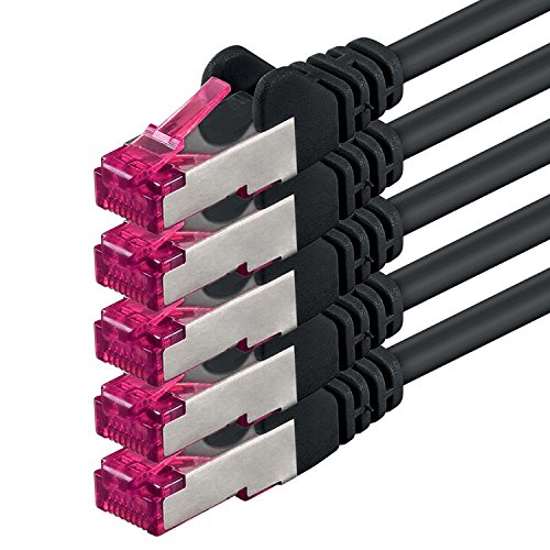 1aTTack.de 0,5m - schwarz - 5 Stück - Netzwerkkabel CAT6a (10Gb/s) S-FTP CAT 6a Lankabel - GHMT zertifiziert PIMF 500 MHz Cat5 Cat5e Cat6 Cat6a Cat7 für Switch, Router, Modem, Internet von 1aTTack.de