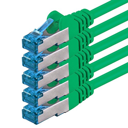 0.25m - CAT6a - Netzwerkkabel grün - 5 Stück CAT 6 A Patchkabel 10000 Mbit s SFTP PIMF 500 MHz kompatibel zu CAT5 CAT6 CAT7 DSL Internet Switch Router von 1aTTack.de