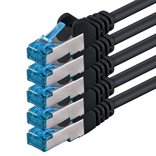 1aTTack.de 0.25m - CAT6a - Netzwerkkabel schwarz - 5 Stück CAT 6 A Patchkabel 10000 Mbit s SFTP PIMF 500 MHz kompatibel zu CAT5 CAT6 CAT7 DSL Internet Switch Router von 1aTTack.de